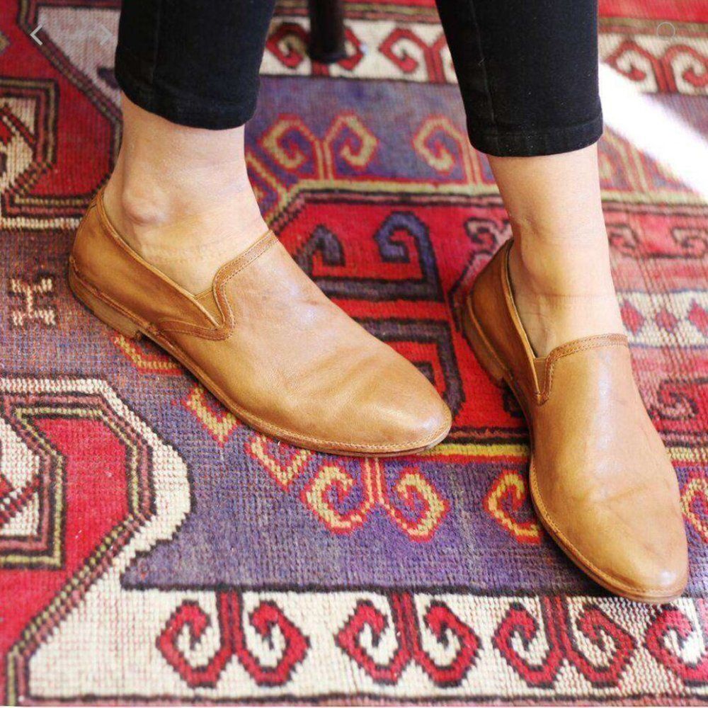 Trask Ali Camel Italian Washed Sheepskin Flats